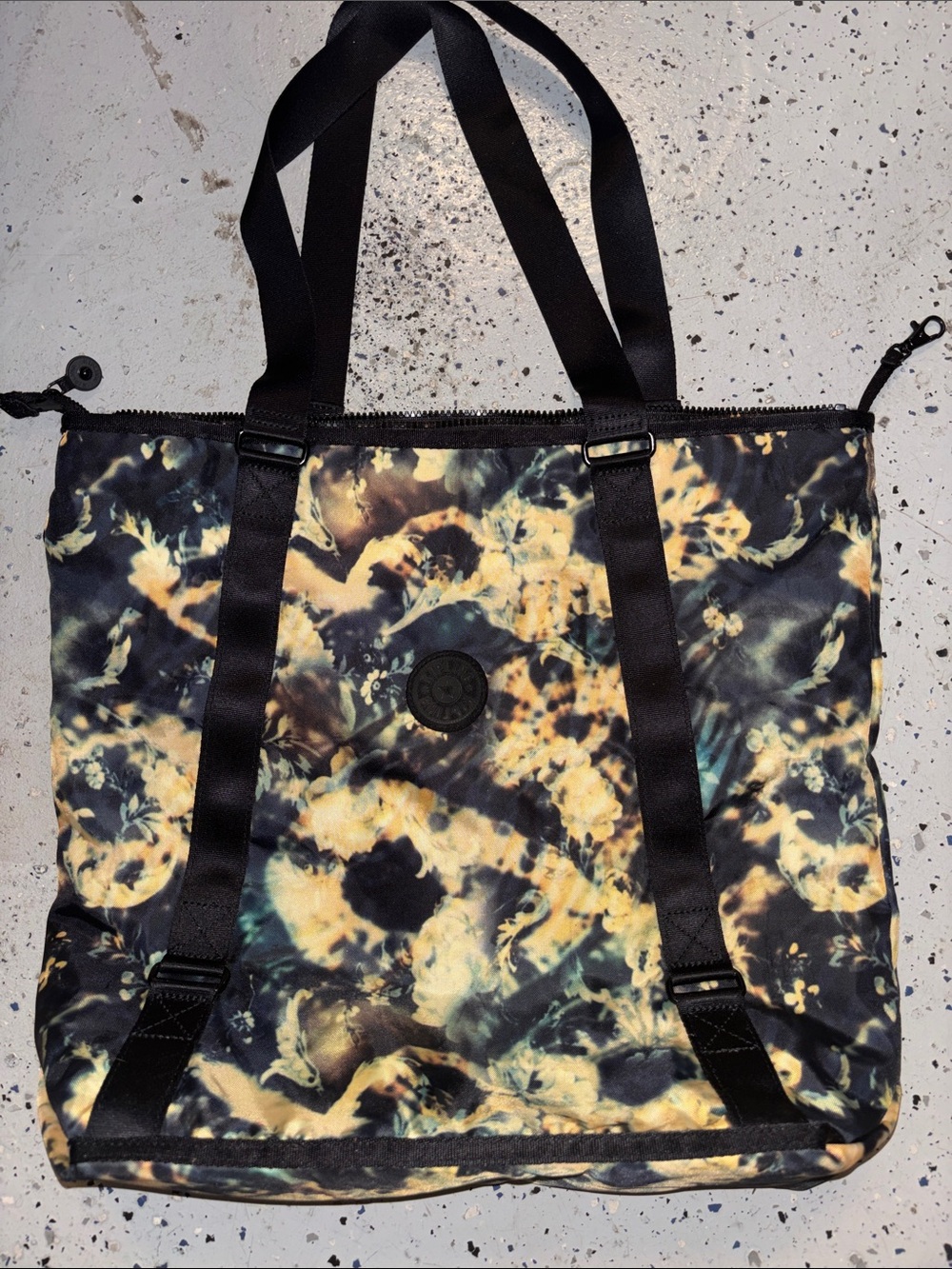 Kipling Black and Yellow Tie-Dye Canvas Tote